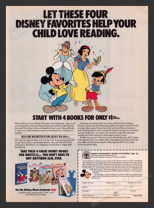 1982 Disney's Wonderful World of Reading Books Cartoon Print Advertisement Ad