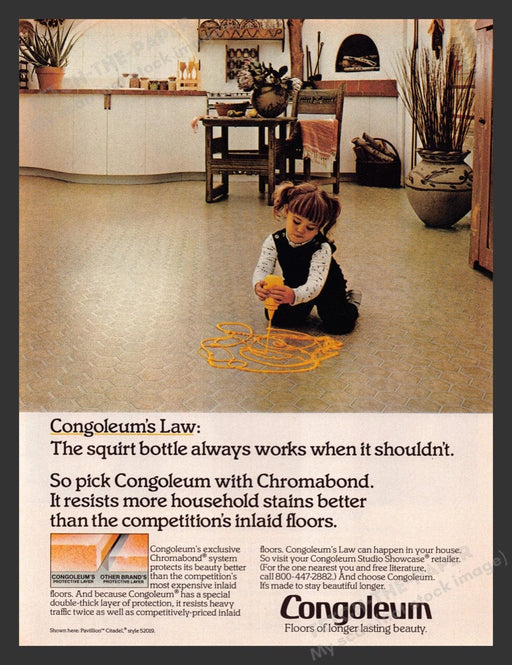1984 Congoleum Little Girl with Mustard on the Floor Print Advertisement Ad