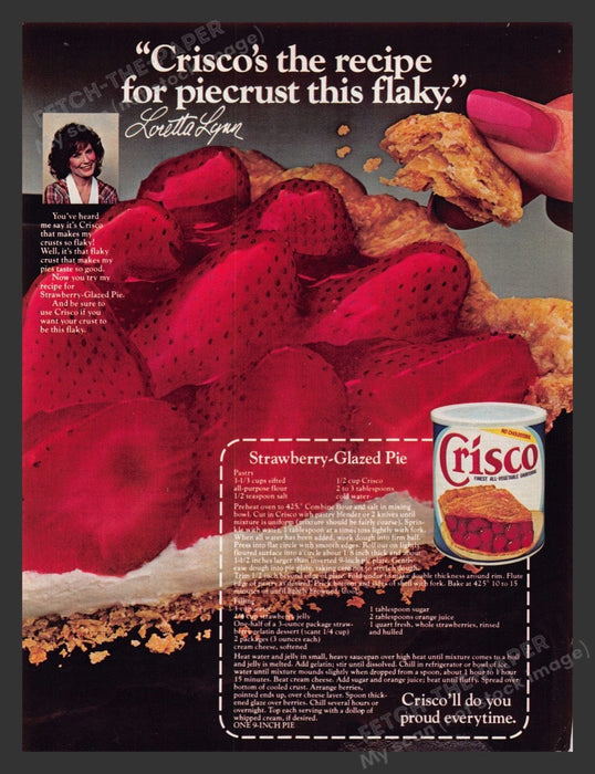 1984 Crisco "Strawberry-Glazed Pie" Recipe Loretta Lynn Print Advertisement Ad