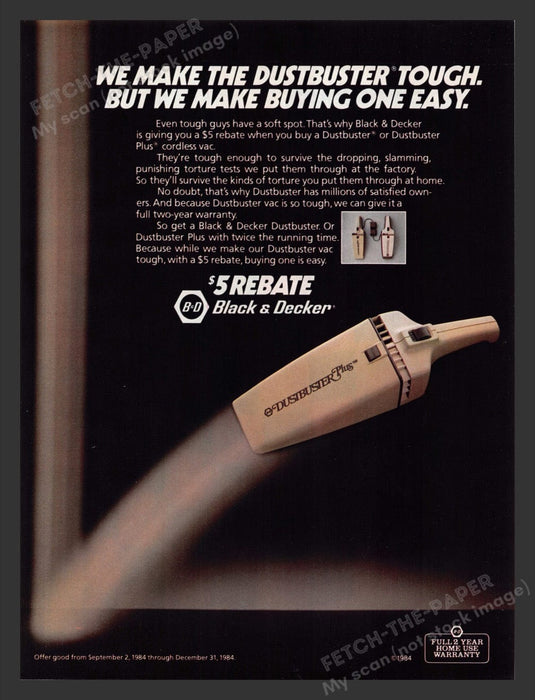 1984 Dustbuster Plus Black & Decker Handheld Vacuum Print Advertisement Ad