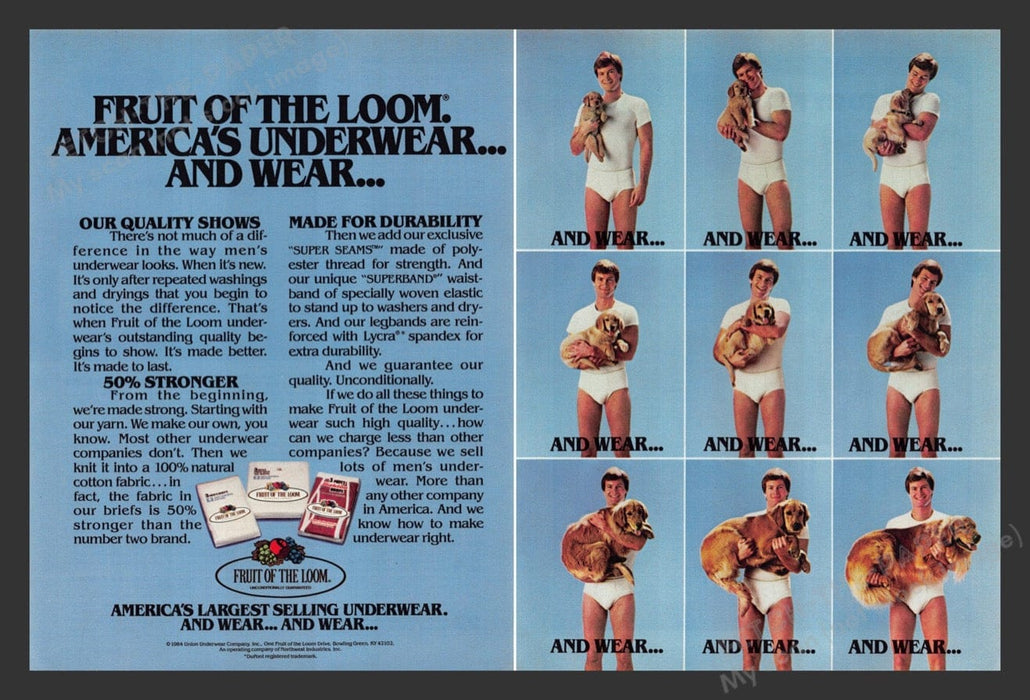 1984 Fruit of the Loom Dad, Underwear, Dog Print Advertisement (2 Pages)