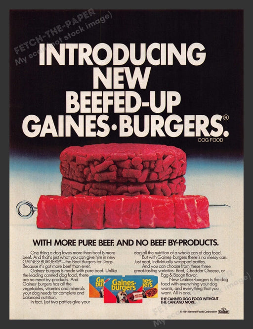 1984 Gaines Burgers Dog Food Pure Beef Print Advertisement Ad