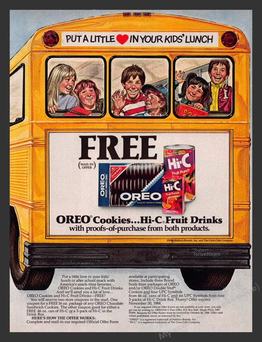 1984 Hi-C & Oreo FREE Mail in Offer Coupon School Bus Print Advertisement Ad