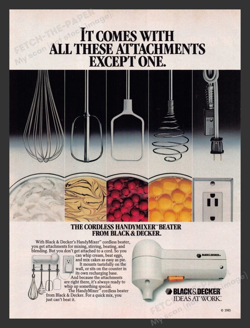 1985 Black & Decker Cordless Handymixer Beater Print Advertisement Ad