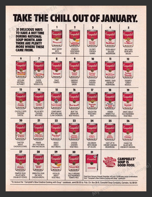 1985 Campbell's Soup 31 Delicious Varieties Print Advertisement Ad