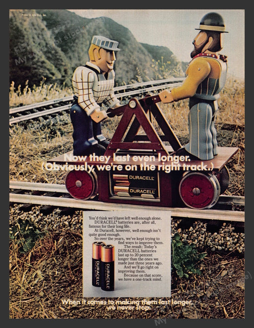 1985 Duracell Batteries Hand Pump Train Car Print Advertisement Ad