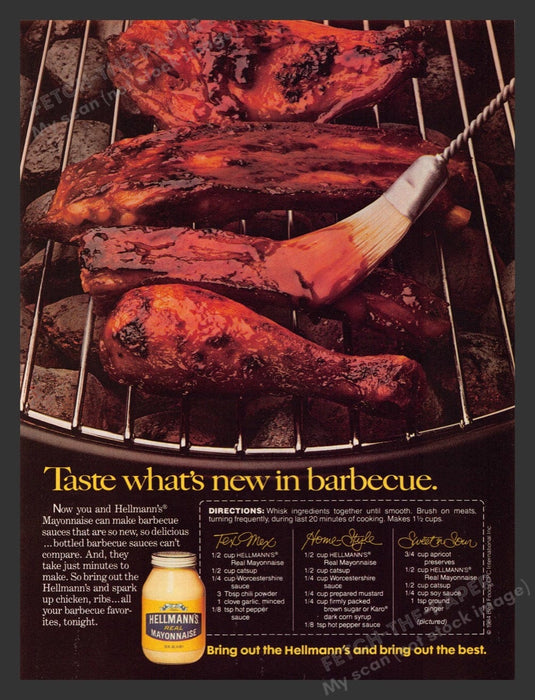 1985 Hellmann's Mayonnaise BBQ Recipes Print Advertisement Ad