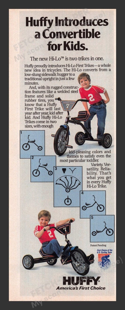 1985 Hi-Lo Huffy Two Trikes in One Kid Print Advertisement Ad