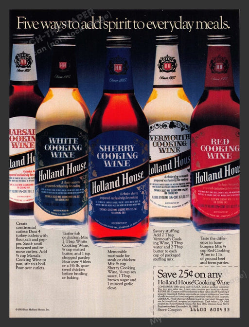 1985 Holland House Cooking Wine Print Advertisement Ad