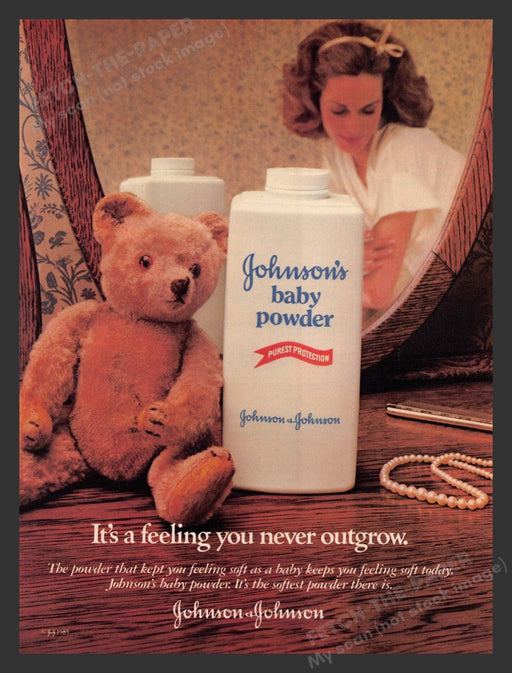 1985 Johnson's Baby Powder "A feeling you never outgrow" Print Advertisement Ad
