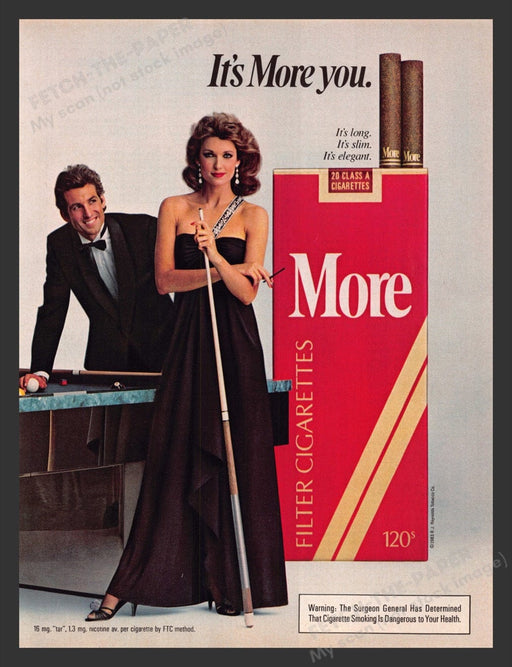 1985 More Cigarettes Couple Playing Pool Print Advertisement Ad