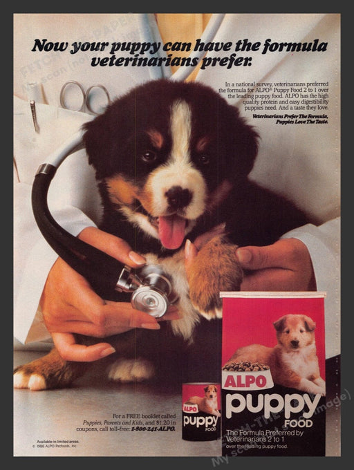 1986 Alpo Puppy Food Bernese Mountain Dog Print Advertisement Ad
