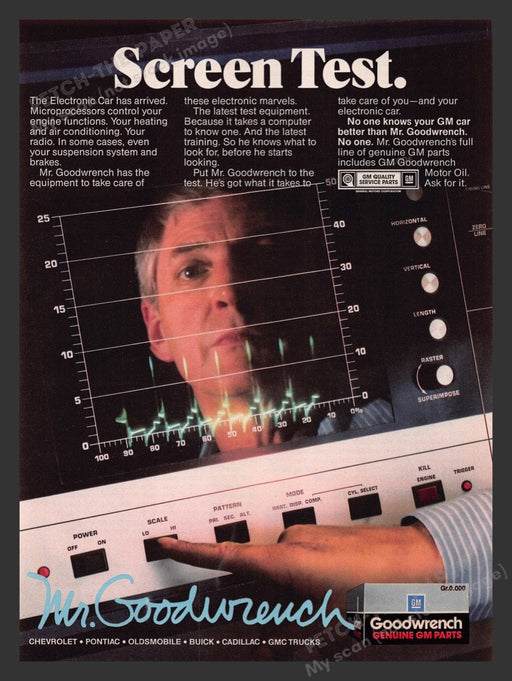 1986 GM Mr. Goodwrench Screen Test Print Advertisement Ad