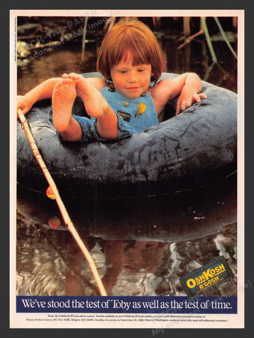 1986 OshKosh B'Gosh Clothing Toddler Tubing & Fishing Print Advertisement Ad