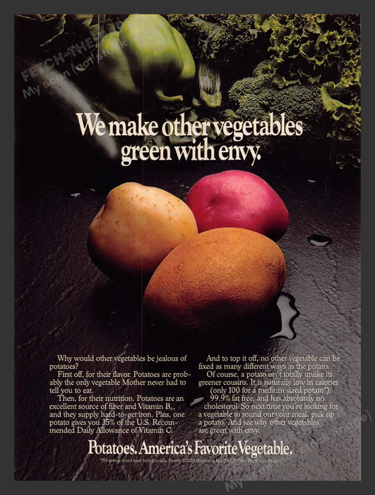 1986 Potatoes America's Favorite Vegetable Green with Envy Print Ad