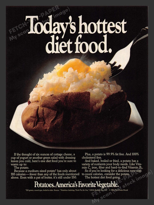1986 Potatoes America's Favorite Vegetable Hottest Diet Print Advertisement Ad