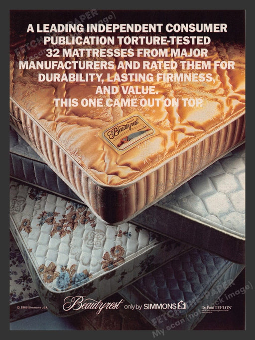 1986 Simmons Beautyrest Stack of Mattresses Print Advertisement Ad