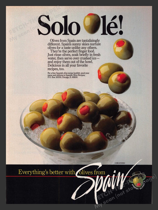 1986 Solo Ole Spanish Green Olives Print Advertisement Ad