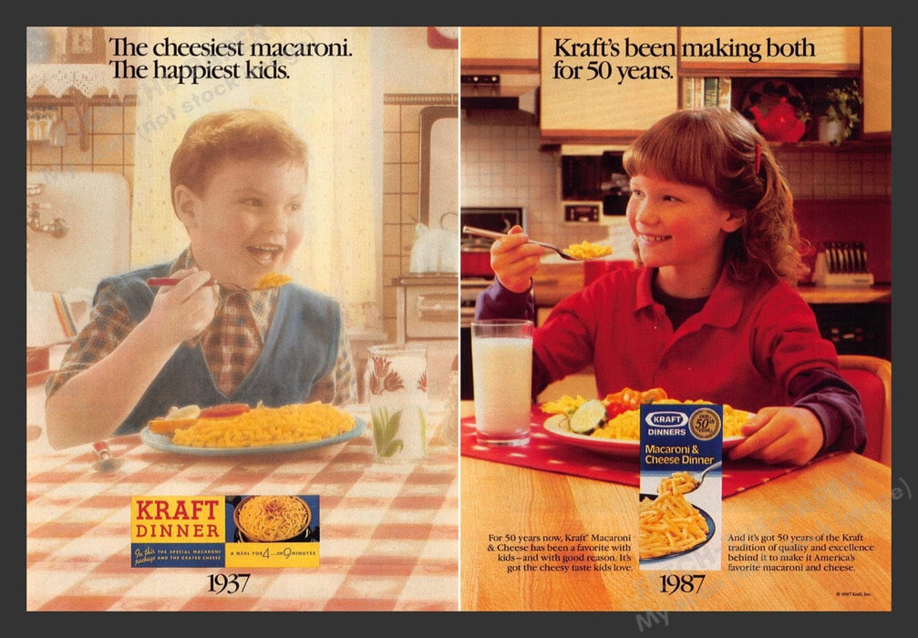 1987 50 Years of Kraft Dinner 1937 Print Advertisement (2 Pages)