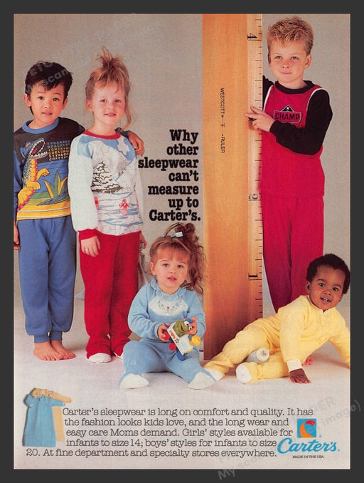 1987 Carter's Sleepwear Toddlers & Young Kids Ruler Print Advertisement Ad