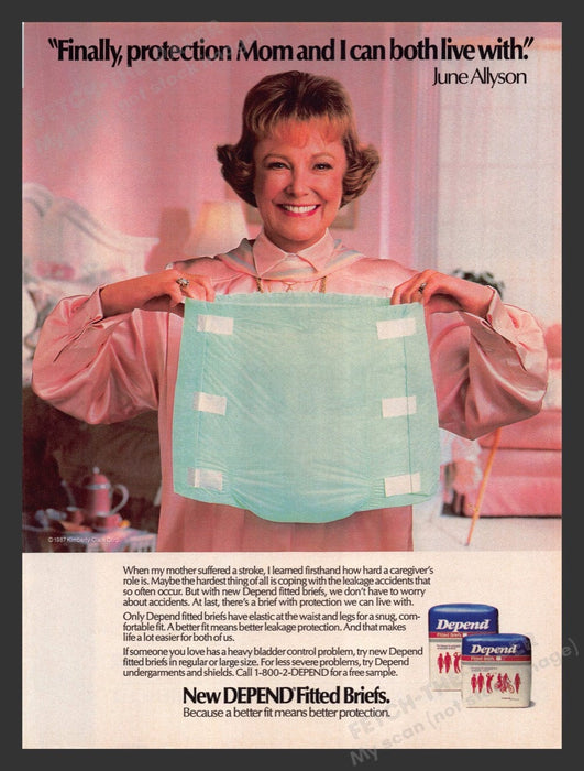 1987 Depend Adult Diapers June Allyson Print Advertisement Ad