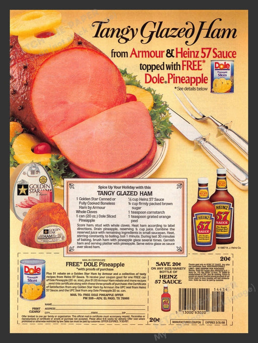 1987 Heinz 57 Sauce "Tangy Glazed Ham" Recipe Print Advertisement Ad
