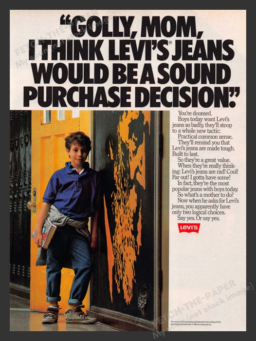 1987 Levi's Boys Jeans School Lockers Print Advertisement Ad