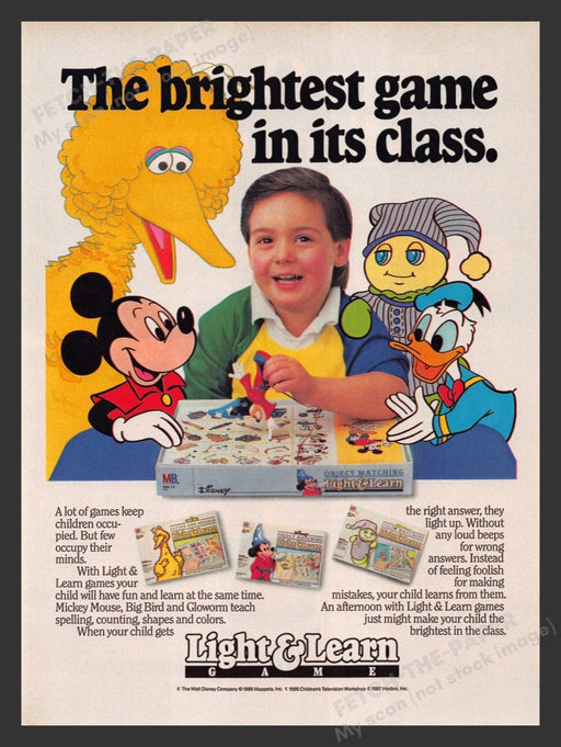 1987 Light & Learn Game Matching Cartoons Print Advertisement Ad