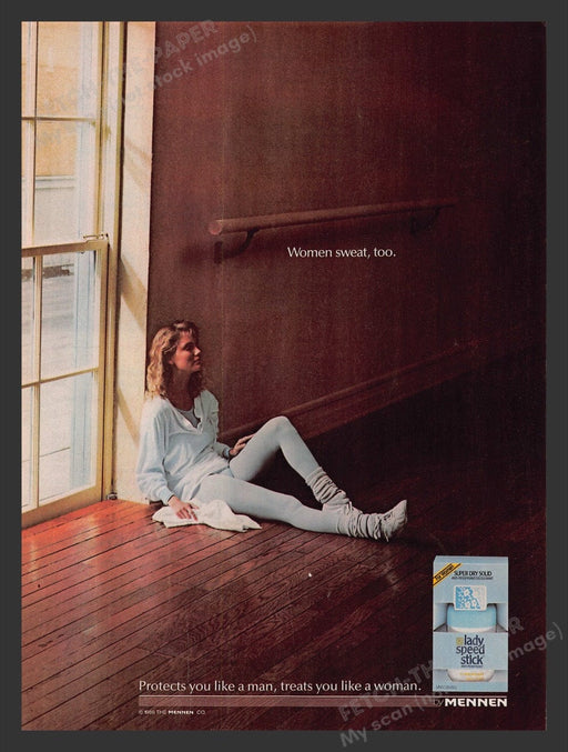 1987 Mennen Lady Speed Stick Woman Exercise Leg Warmers Print Advertisement Ad