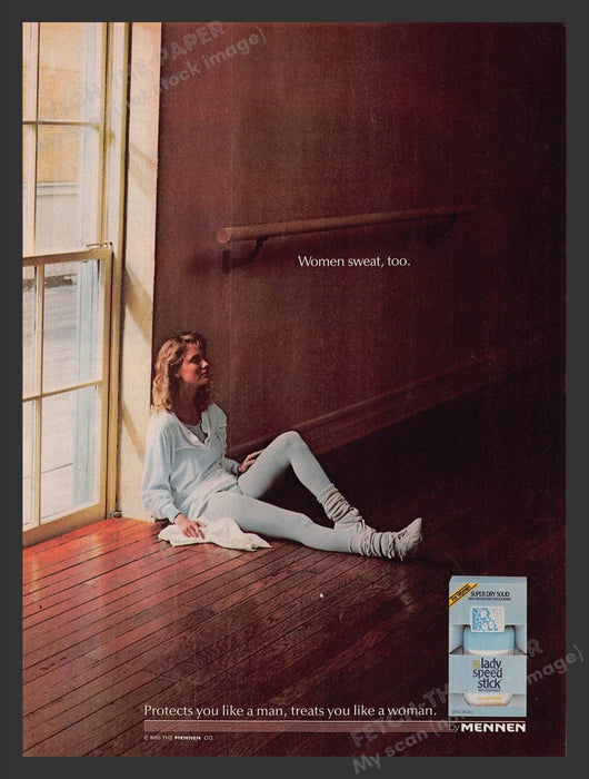 1987 Mennen Lady Speed Stick Woman Exercise Leg Warmers Print Advertisement Ad