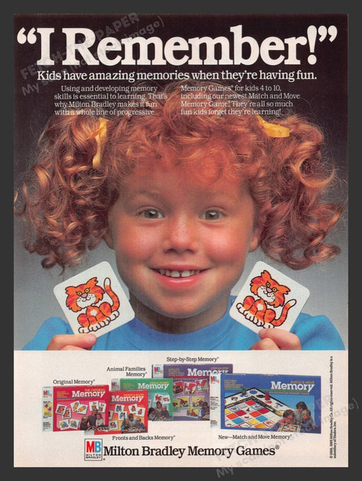 1987 Milton Bradley Memory Games Red Haired Girl Print Advertisement Ad