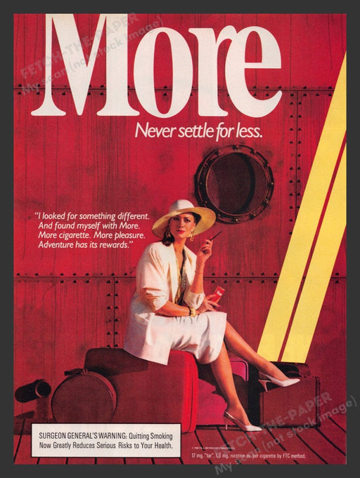 1987 More Cigarettes "Never Settle for Less" Print Advertisement Ad