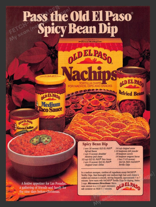 1987 Old El Paso "Spicy Bean Dip" Recipe Print Advertisement Ad