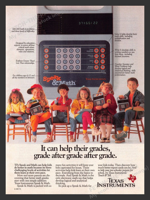 1987 Texas Instruments Speak & Math Kids' Educational Toy Print Advertisement Ad