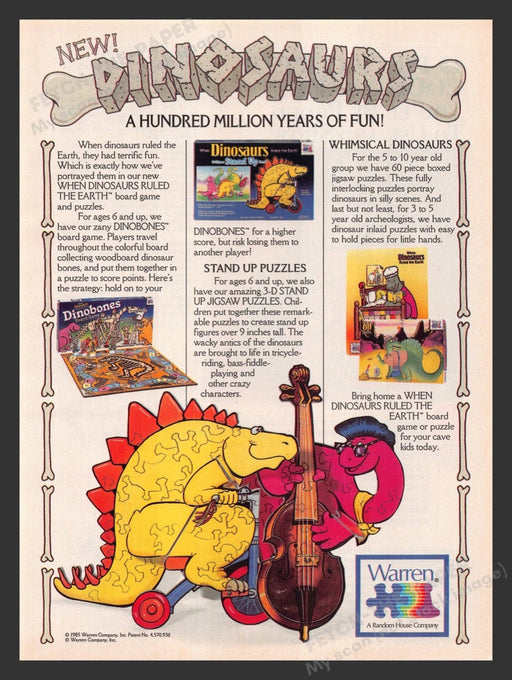 1987 Warren Company Dinosaurs Games & Puzzles Print Advertisement Ad
