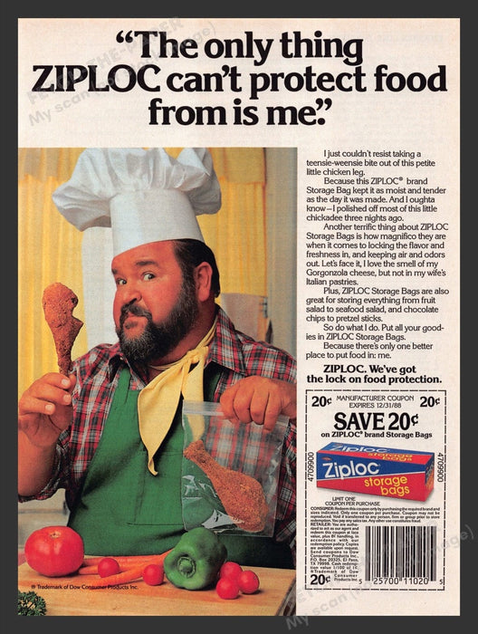 1987 Ziploc Storage Bags w/ Dom Deluise Print Advertisement Ad
