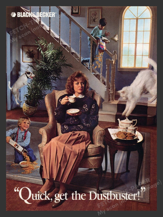 1988 Black & Decker Dustbuster Family Making a Mess Print Advertisement Ad