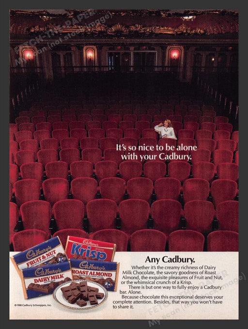 1988 Cadbury's Milk Chocolate Candy Bars Print Advertisement Ad