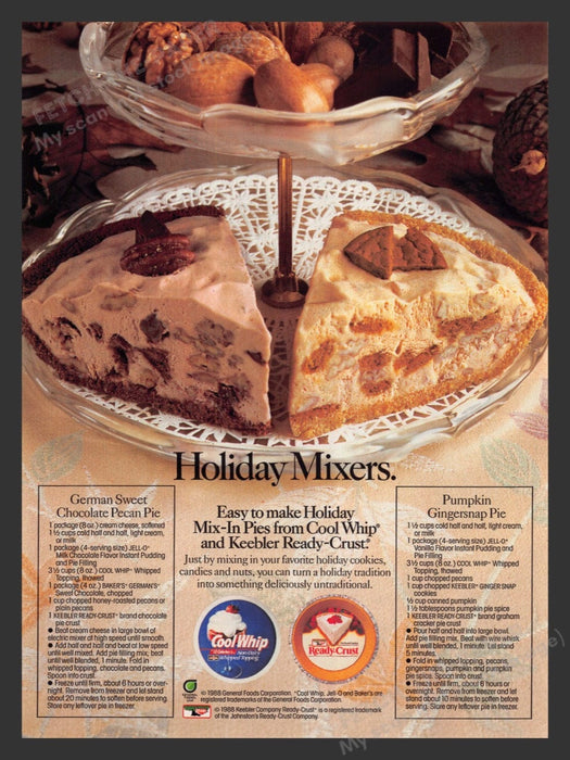 1988 Cool Whip & Ready Crust Holiday Mixers Recipes Print Advertisement Ad