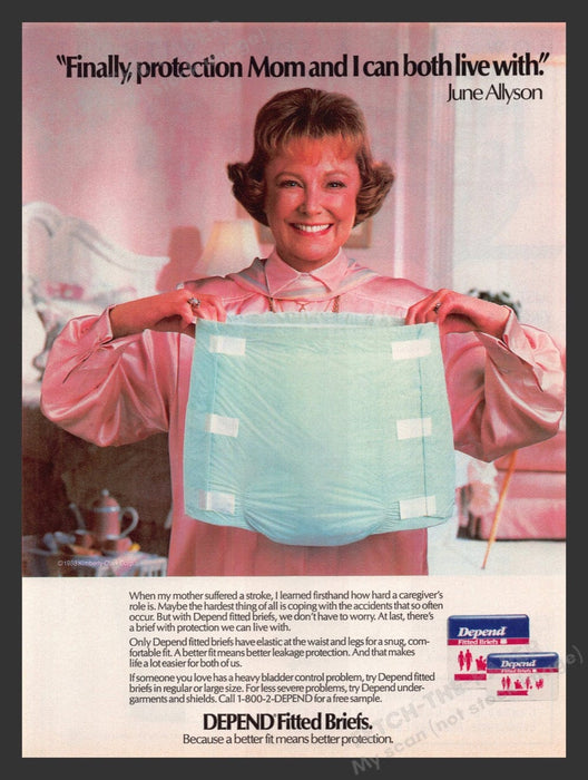 1988 Depend Fitted Briefs June Allyson Print Advertisement Ad
