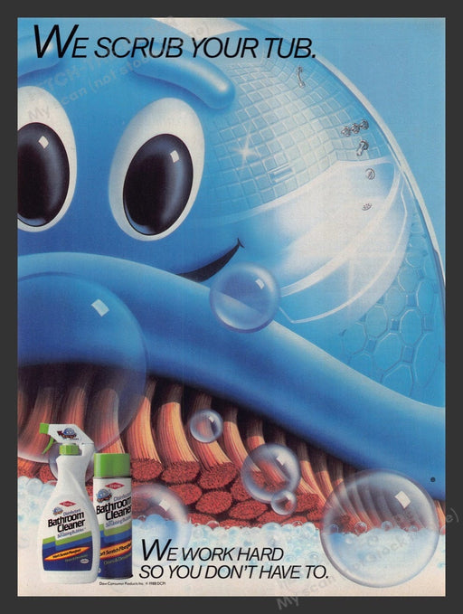 1988 Dow Bathroom Cleaner Up Close Scrubbing Bubble Print Advertisement Ad