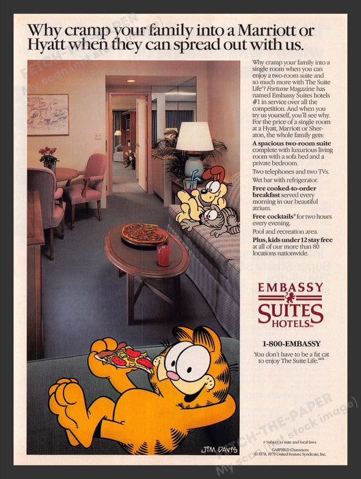 1988 Embassy Suites Hotels Garfield Jim Davis Print Advertisement Ad