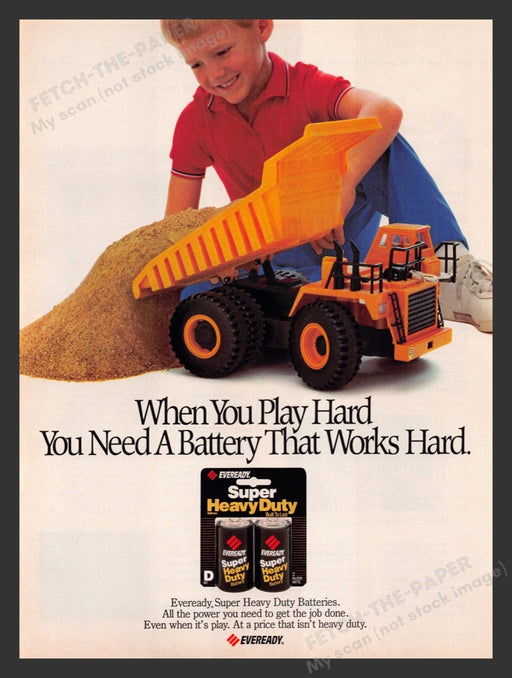 1988 Eveready Super Heavy Duty Batteries Dump Truck Print Advertisement Ad