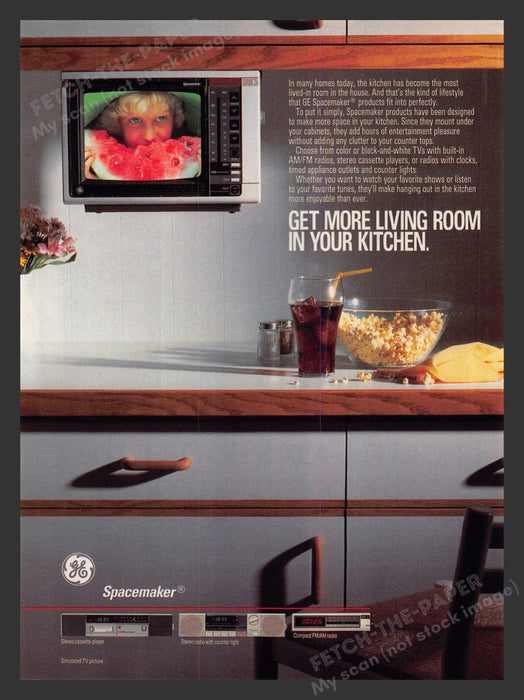 1988 GE Spacemaker Kitchen T.V. & Radios Print Advertisement Ad