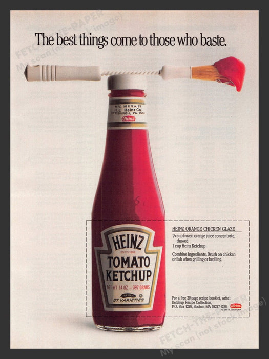 1988 Heinz Tomato Ketchup "Orange Chicken Glaze" Recipe Print Advertisement Ad
