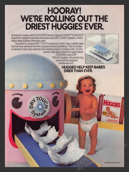 1988 Huggies Supertrim Diapers Dry Touch System Print Advertisement Ad