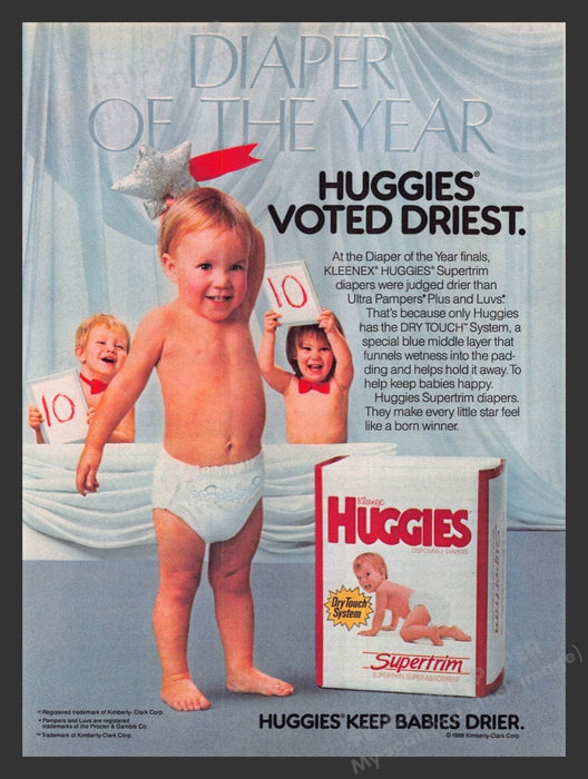 1988 Huggies Supertrim Diapers Toddlers Print Advertisement Ad
