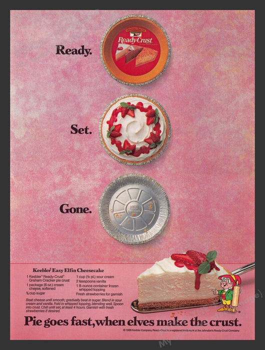 1988 Keebler Ready Crust "Easy Elfin Cheesecake" Recipe Print Advertisement Ad