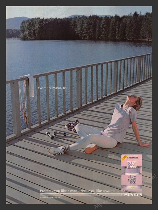1988 Lady Speed Stick Woman Exercising Deck Lake Print Advertisement Ad