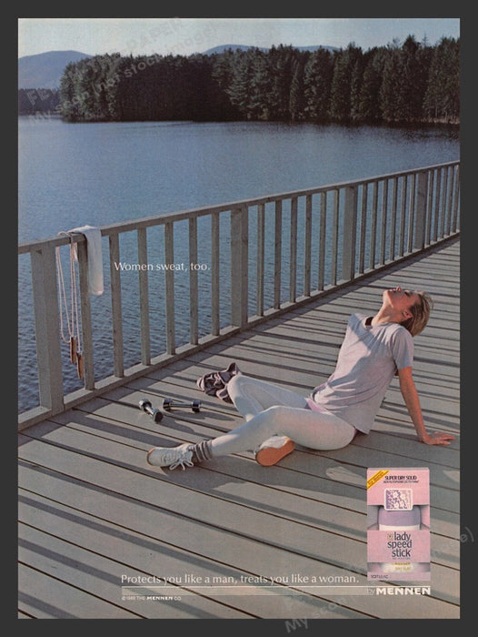 1988 Lady Speed Stick Woman Exercising Deck Lake Print Advertisement Ad